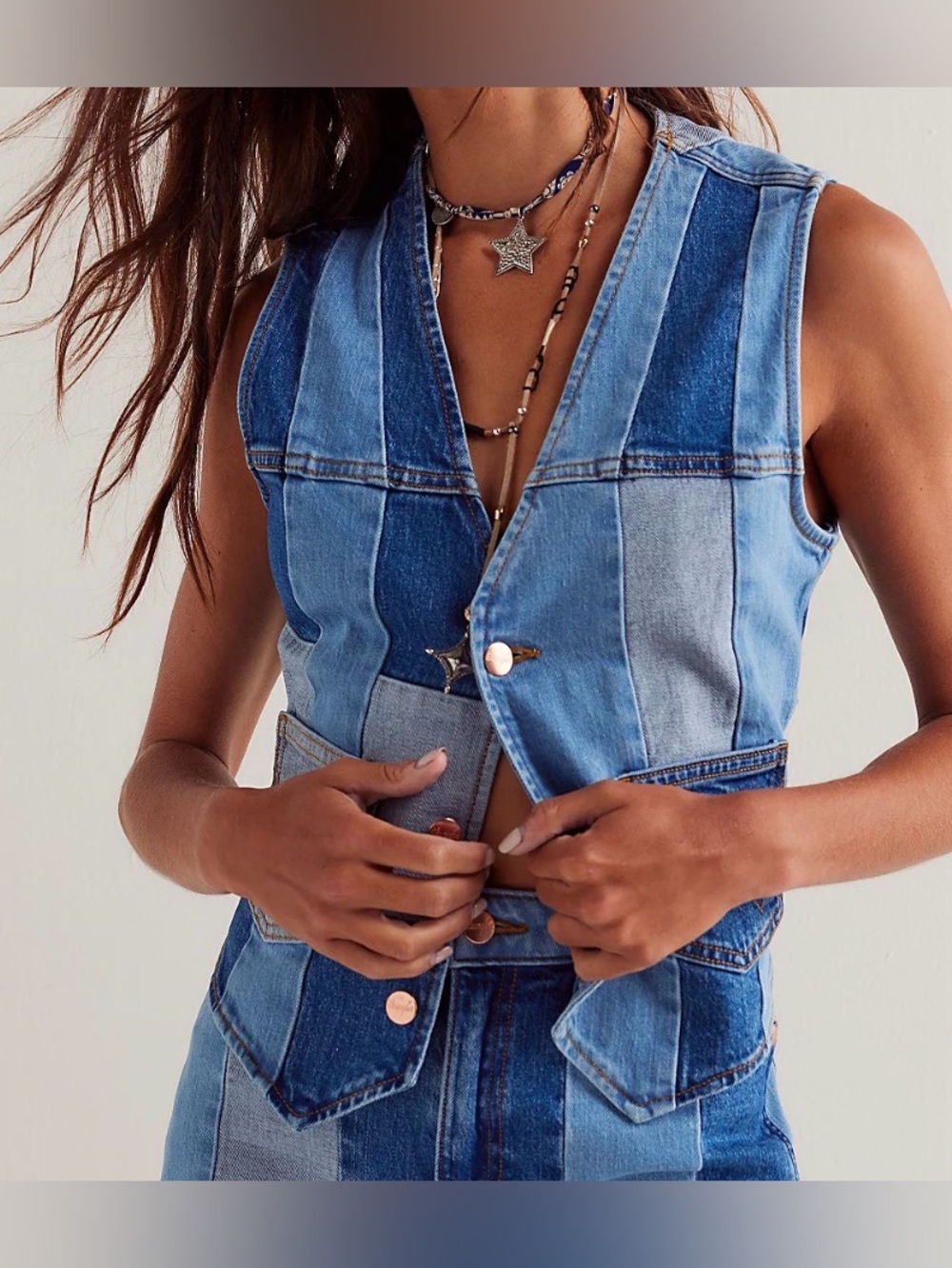 Wrangler x Lainey Wilson Patchwork Denim Vest Blue Size Medium - Picture 3 of 11